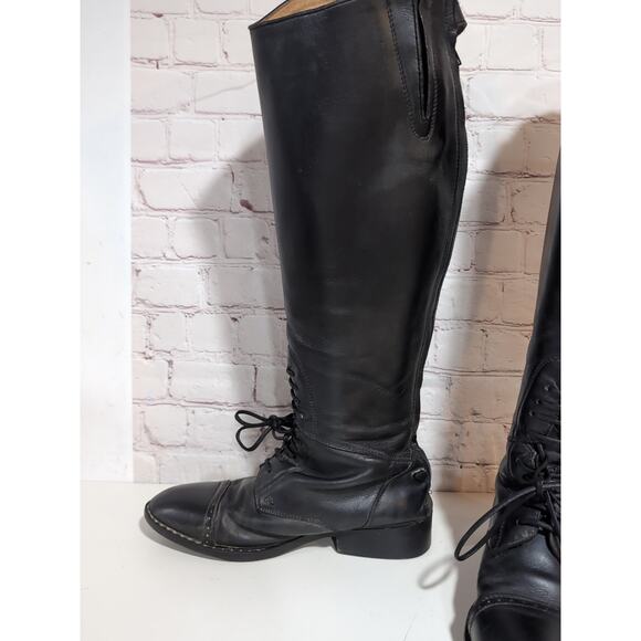 Tall Riding Boots Women's 6.5 Field Black Leather Back Zip Equestrian Front Lace - Picture 10 of 16